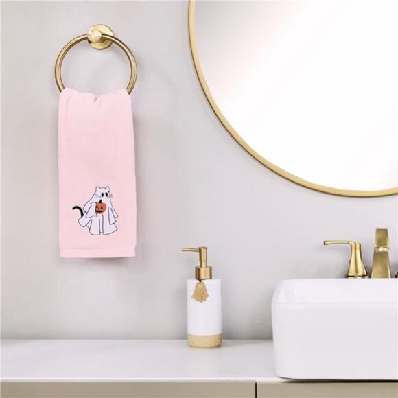 Cotton hand towel set 2 piece Halloween ghost cat decorative kitchen bath gift p - Picture 3 of 7
